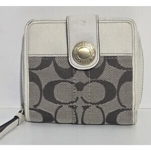 Coach Small Zip Around Cream And Brown Wallet With Logo